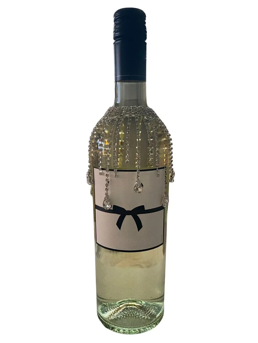 Wine Bottle Rhinestone Charm - Bling for your Bottle- White and Silver
